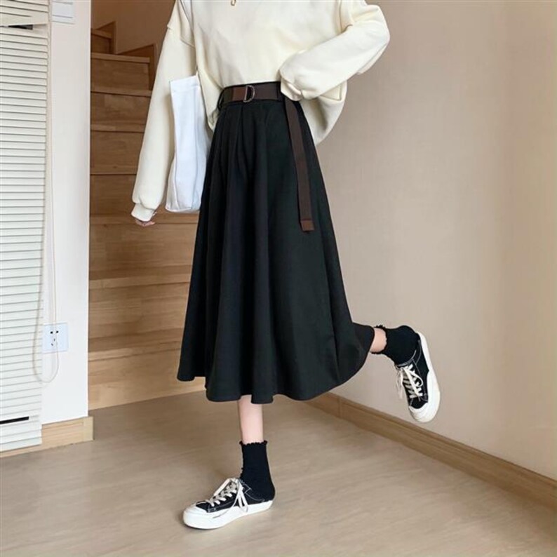 Dark Academia Vintage High Waisted Retro Midi Skirt Korean - Etsy