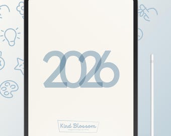 May include: A digital planner for 2026 displayed on a tablet with a stylus. The planner is labeled "ADHD-Friendly" and includes the text "Structure that flexes. with your mind." and "Designed to Help You Thrive." The planner is compatible with GoodNotes & Notability.