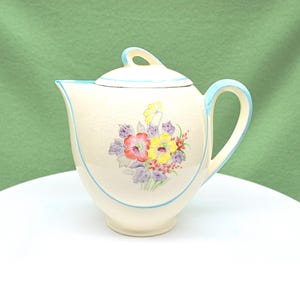 Vintage Japanese Teapot: Hand-Painted Floral Porcelain, 1930s Art Deco Kitchen Decor