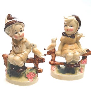 Vintage Dutch Boy and Girl Ceramic Figurines: Mid-Century Shabby Chic Decor
