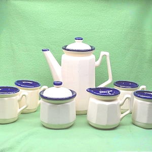 Vintage English Ironstone Coffee Set | Navy Blue & Cream English Country Kitchen | Cottagecore Entertaining | Farmhouse Kitchen Decor