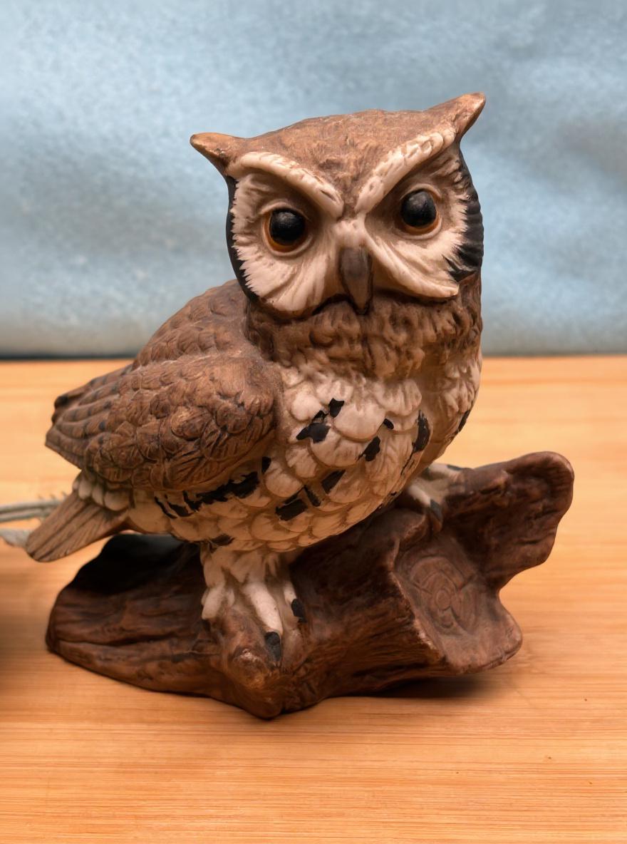 HOMCO Owl Figurine 1980s Vintage Bird Collectible Horned Decor Gift Grandmillennial Home 5.25" 