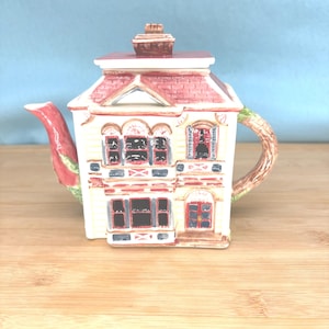 Victorian House Teapot – Red Roof, Vine Spout, Tree Limb Handle – Cottagecore Tea Lover Gift