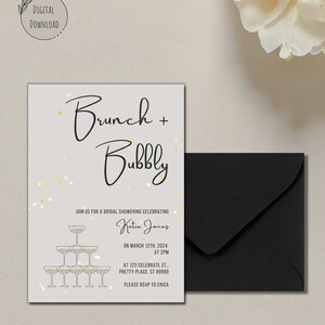 Brunch and Bubbly Bridal Shower Invitation, Champagne Bridal Shower Invite, Fun Bridal Shower Invitation, Canva Editable