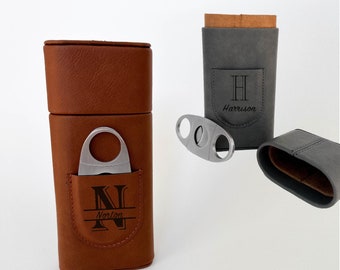 Personalized Cigar Case with Cutter | Personalized Gift for Him | Groomsmen Gift | Cigar Gift | Leather Cigar Case | Engraved Cigar Case