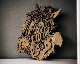 3D Wooden Horse Art | Multi-Layered Horse | Rustic Home Decor