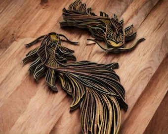 Gepersonaliseerde meerlaagse houten koivissen muurkunst – enkel of paar | Symbolisch woondecoratie
