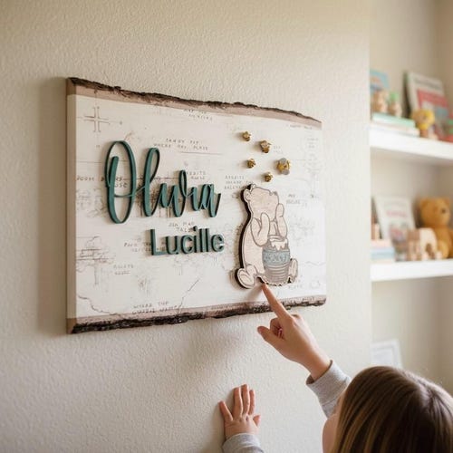 Winnie the Pooh Personalized Name Sign | Nursery Wall Decor | Baby Shower Gift | Hundred Acre Wood | Wooden Name Sign for Nursery