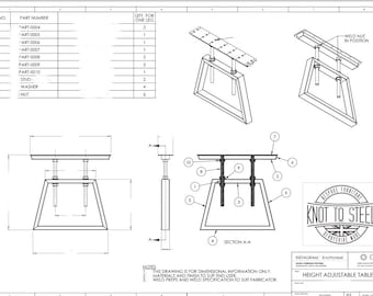 Knot to steel Height adjustable table drawings