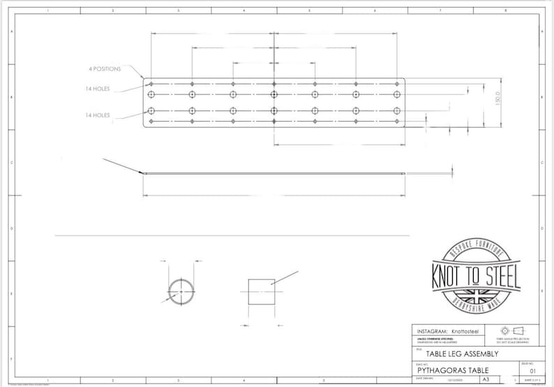 Knoten, um Stahl Pythagoras Tischbeine Bild 3