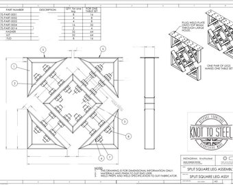 dibujos en PDF de patas de mesa cuadradas divididas