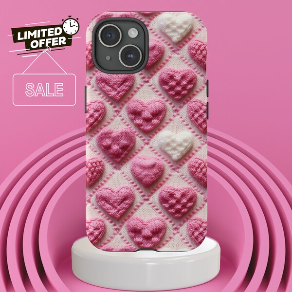 Cozy 3D Knitted Hearts Phone Case, Romantic Valentine's Day Phone Cover, Protective Cover for Smartphone, Excellent Gift for Sweetheart