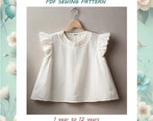 Flared Ruffle Sleeve Blouse Sewing Pattern  Girls' Blouse Designs - Sizes 1 year to 12 years - A4, US LETTER PDF Files, projector-friendly