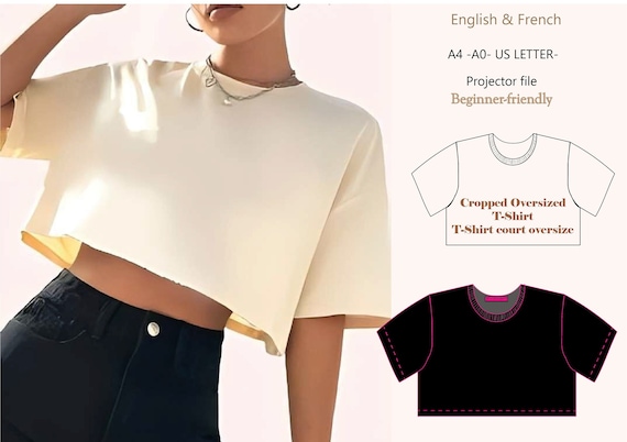 Cropped Oversized T-Shirt Top Sewing Pattern - Projector File - Beginner- Friendly