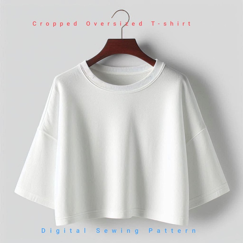 Pode incluir: Padr&atilde;o de costura para camiseta branca oversized e cropped. Padr&atilde;o de costura digital.