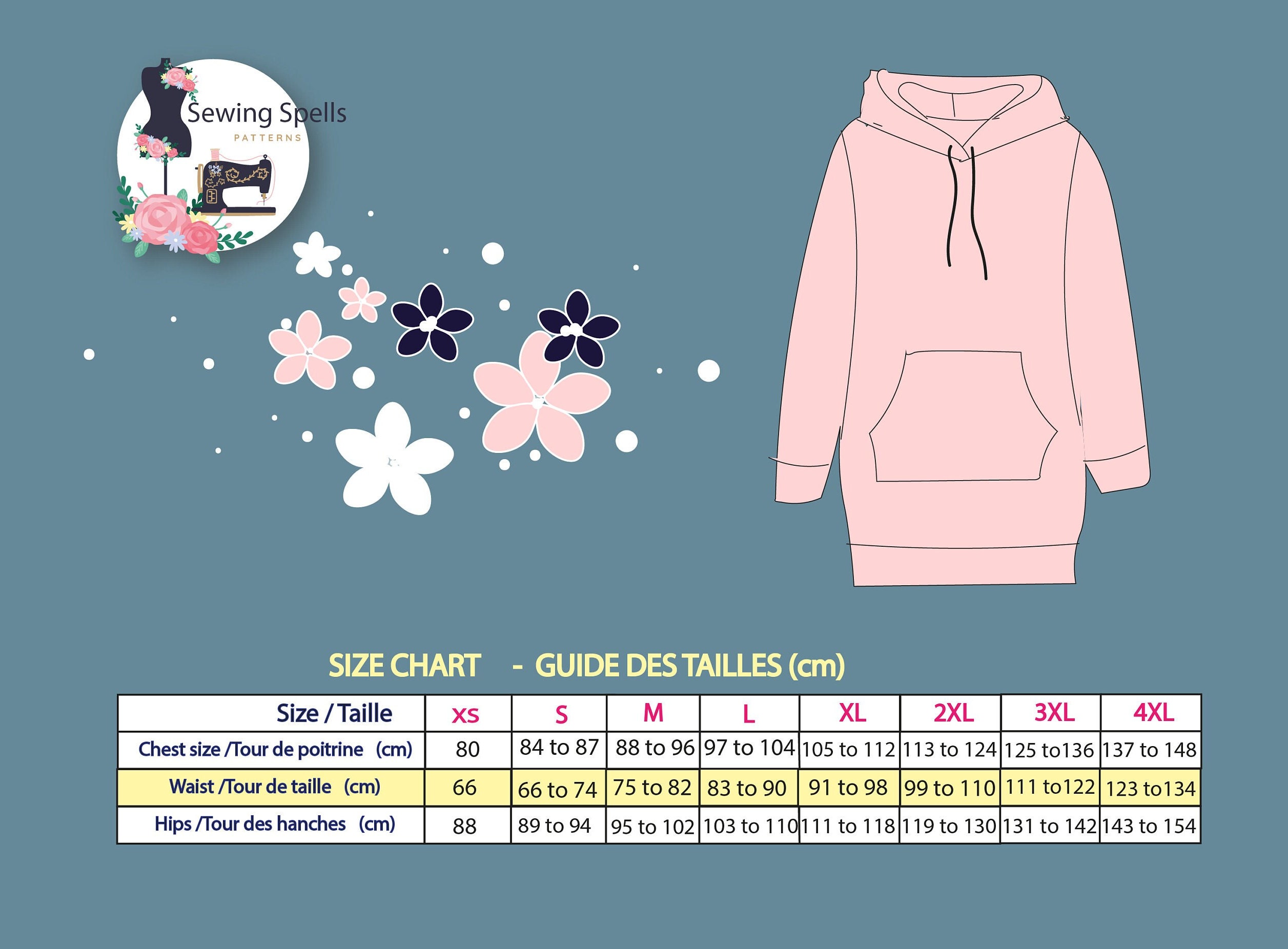 Projection File Pattern Women's Long Hoodie Digital Sewing Pattern - Sweatshirt Sewing Pattern ...