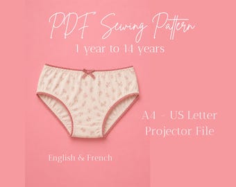 Sewing pattern of cotton underwear for girls aged 1 to 14 years - Sewing pattern for cotton underwear for girls aged 1 to 14 years.