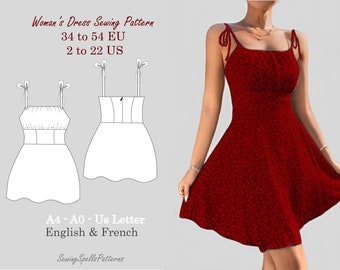 Strappy Tie Dress Sewing Pattern with Waist Detail and Half-circle Skirt *** Strappy Tie Dress and Half-circle Skirt Pattern