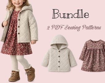 Kids Sewing Pattern Bundle | Hooded Coat + Girl Dress PDF | 3 Months to 12 Years | Instant Download
