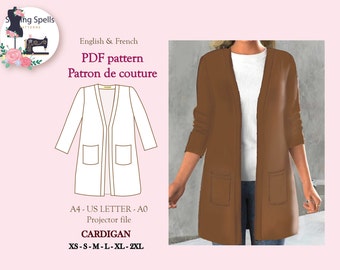 Cardigan Sewing Pattern - Cardigan Sewing Pattern A4 - US Letter - A0 - Projector file - Projector file - Vest sewing pattern