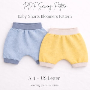 Baby Shorts Sewing Pattern PDF –  No Front Seam – Easy to Sew ***Patron PDF Short Culotte Bébé –  Sans Couture Devant – Facile à Coudre