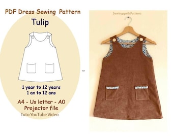 Digital Sewing Pattern: Reversible Trapeze/A-Line Dress for Girls 1-12 Years