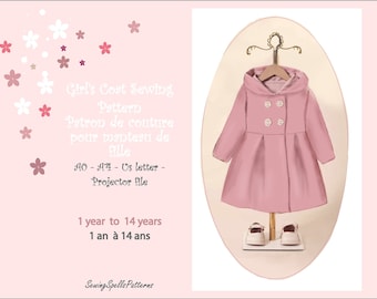 Girl's Coat Sewing Pattern - Patron de couture pour manteau de fille