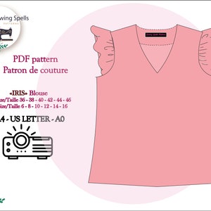 Molde PDF Blusa simples decote V com babado na cava Molde PDF: Blusa simples decote V com babado na cava