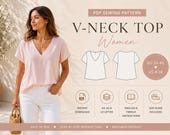 Women V-Neck Top Sewing Pattern PDF | Easy Blouse Pattern | Instant Download | A4 A0 US Letter | eu 36-46/ us 4-14 | Patron Haut Femme Col V