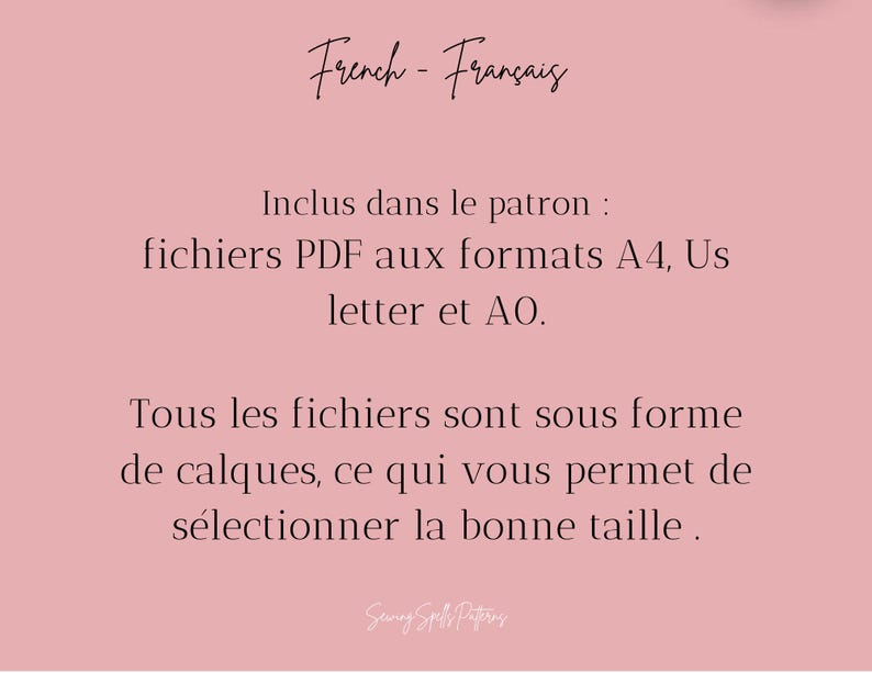 K&ouml;nnte beinhalten: Ein rosa Hintergrund mit schwarzem Text auf Franz&ouml;sisch. Der Text lautet "French - Fran&ccedil;ais" oben. Darunter werden PDF-Dateien in den Formaten A4, US Letter und AO aufgelistet. Die Dateien sind in Ebenen, um die richtige Gr&ouml;&szlig;e auszuw&auml;hlen.