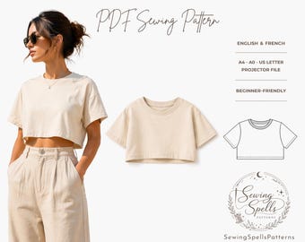 Cropped Oversized T-Shirt Top Sewing Pattern - Projector File - Beginner- Friendly