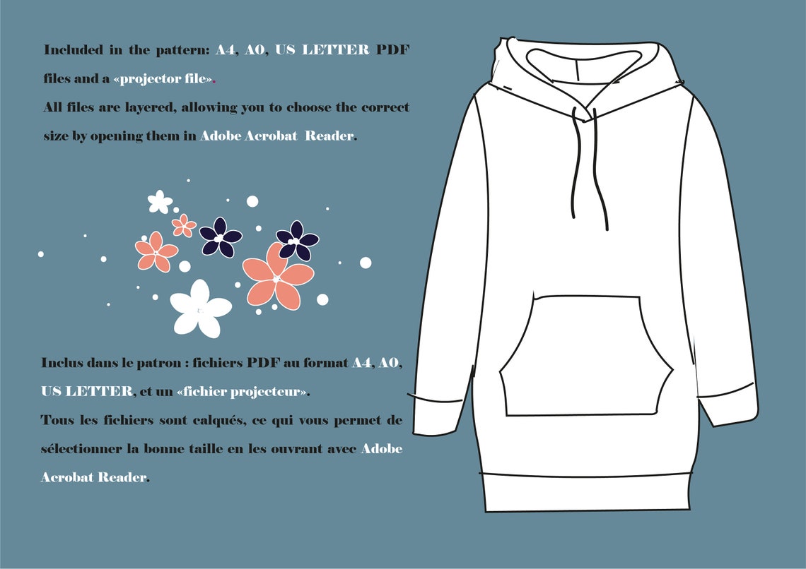 Projection File Pattern Women's Long Hoodie Digital Sewing Pattern - Sweatshirt Sewing Pattern ...
