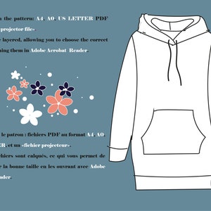 Projection File Pattern Women's Long Hoodie Digital Sewing Pattern - Sweatshirt Sewing Pattern ...