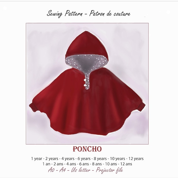 Patrón Poncho con capucha para 1-12 años - Patrón Poncho con capucha para 1-12 años - English & français