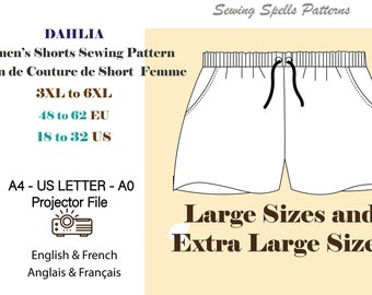 Digital Women's Elastic Shorts Sewing Pattern - Women's Shorts Sewing Pattern - Projector File-Projector File-Plus Sizes Extended Sizes
