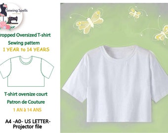 Digital Sewing Pattern - Kids' Oversized Crop Top (1-14 years) ** Digital Sewing Pattern - Children's Oversized Short T-shirt (1-14 years)