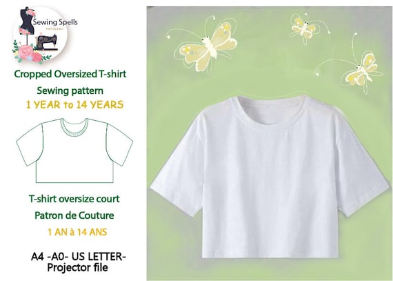 Digital Sewing Pattern - Kids' Oversized Crop Top (1-14 years) ** Patron Numérique de Couture - T-shirt Court Oversize Enfant (1-14 ans)