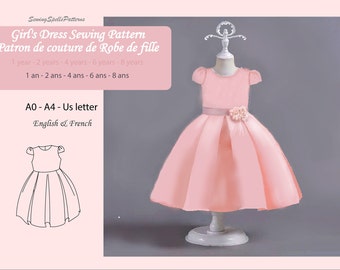 Girl&#39;s Special Occasion Dress Sewing Pattern 1 year to 8 years