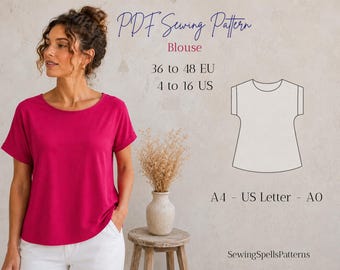 Women's Blouse Sewing Pattern Pdf | Easy Summer Top | Sizes 36-48 EU (4-16 US) | A4 A0 US Letter | Beginner Friendly