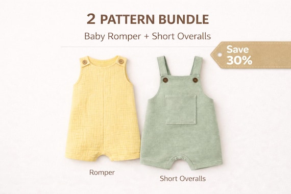 Baby Romper & Short Overalls Sewing Pattern Bundle | Baby Outfit Pattern | Unisex Baby Sewing Pattern | PDF Instant Download