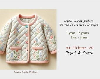Quilted Jacket Sewing Pattern for Babies (1 year - 2 years) - Digital pattern quilted jacket for babies (1 year - 2 years), unisex