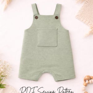Patrón de costura para overoles cortos de bebé en PDF | Patrón de pantalones cortos de punto para bebé | Pantalones cortos unisex para bebé | Pantalones cortos para bebé | Descarga digital | Patrón para proyector
