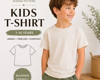 Kids T-Shirt Sewing Pattern PDF | Unisex Children Tee Pattern | Beginner Friendly | Sizes 1–14 Years