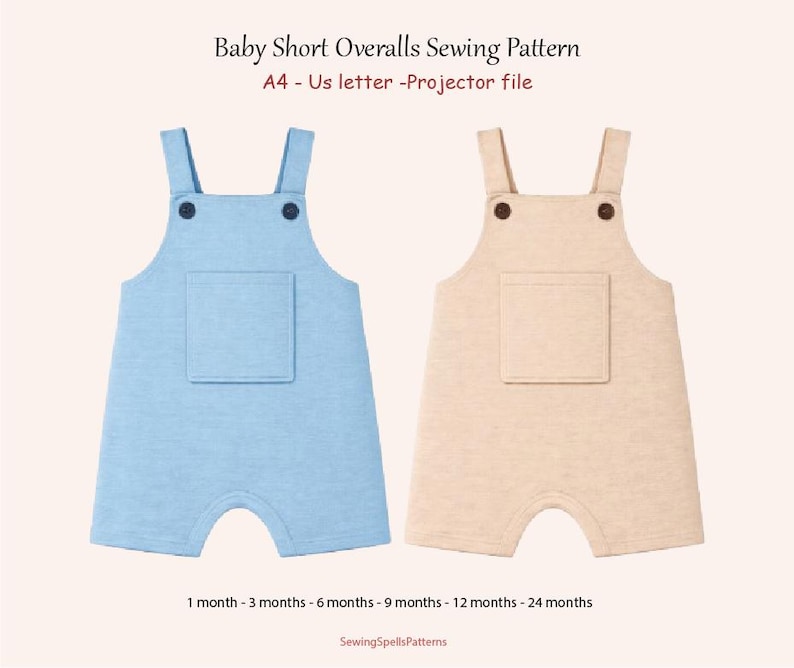 ベビーロンパース＆ショートオーバーオールの縫製パターンセット｜ベビー服のパターン｜ユニセックスベビー縫製パターン｜PDFインスタントダウンロード 画像 9