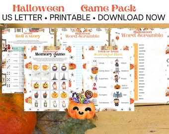 Halloween Game Bundle Kids / Printable Word Scramble Scavenger Hunt Memory, Last Minute Classroom Printable activity, family night, writing