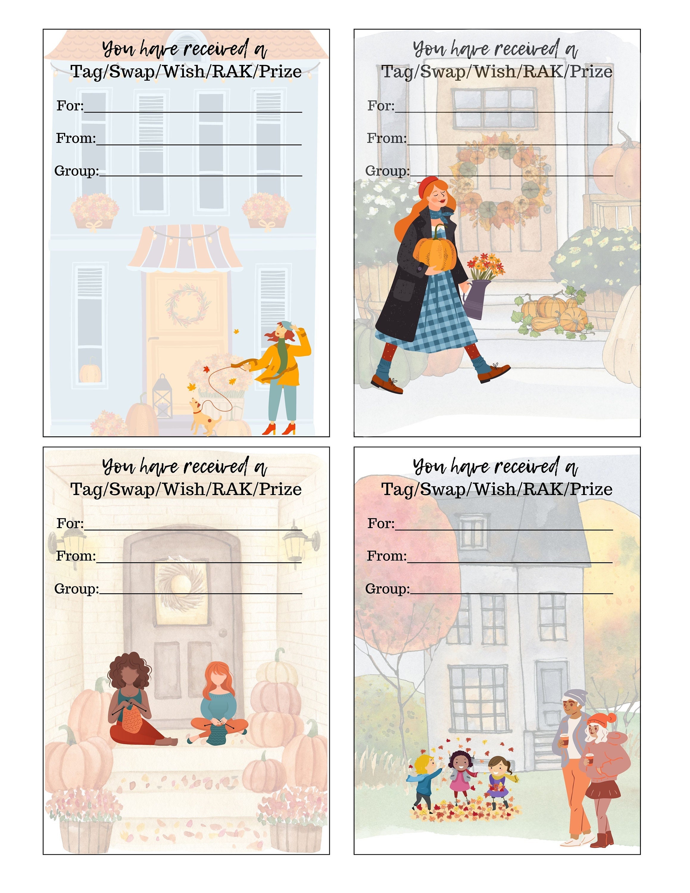 Happy Mail Swap Tags RAK Prize Gift Fall Printable Autumn Pen Pal Supplies Printable Digital Download Snail Insert Print Pumpkins Doorways