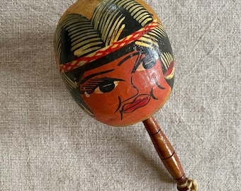 Vintage Maraca Shaker Hand Painted Face Folk Art Venezuela Instrument Toy Souvenir