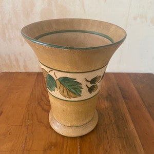 Antique Danish Pottery Vase Hand Painted Flowers Leaves