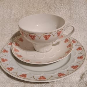 Teacup. Sammlerset aus Teetasse, Untertasse und Teller. Colditz Porcelain. Lettin.