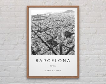 Barcelona, Spanien affischtryck, digital nedladdning, väggkonst, Barcelonas arkitektur, La Sagrada Familia, nedladdning i hög kvalitet